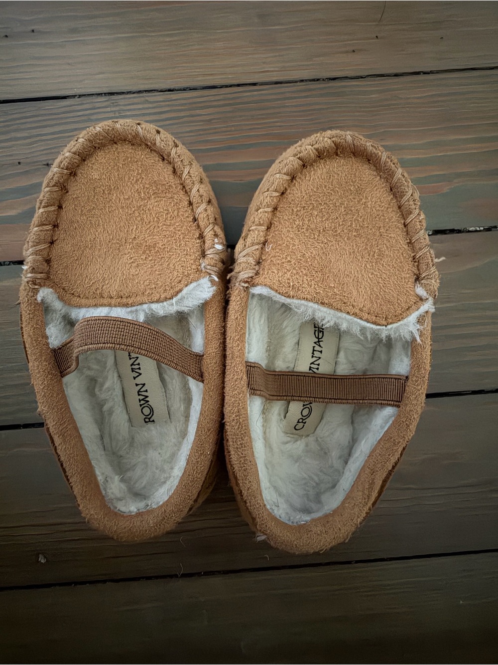 Crown Vintage Kids Tan Faux-Fur Lined Moccasin Slippers